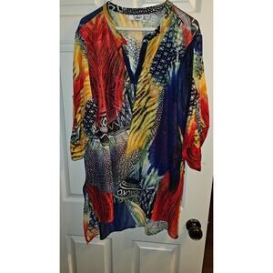 Anea A Women's Pull over Tunic top Artsy Art to Wear Lagenlook Geometric Patter